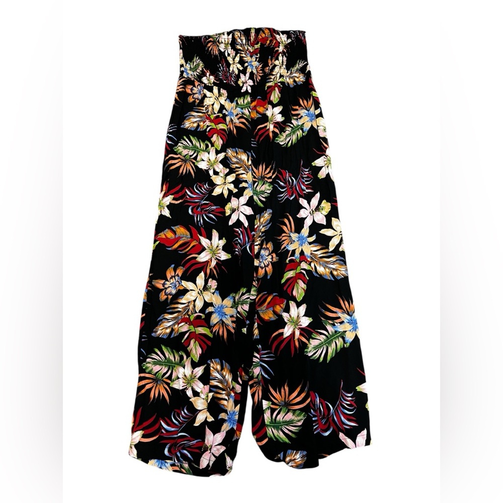 Tropical Floral Wide Leg Strapless Jumpsuit
